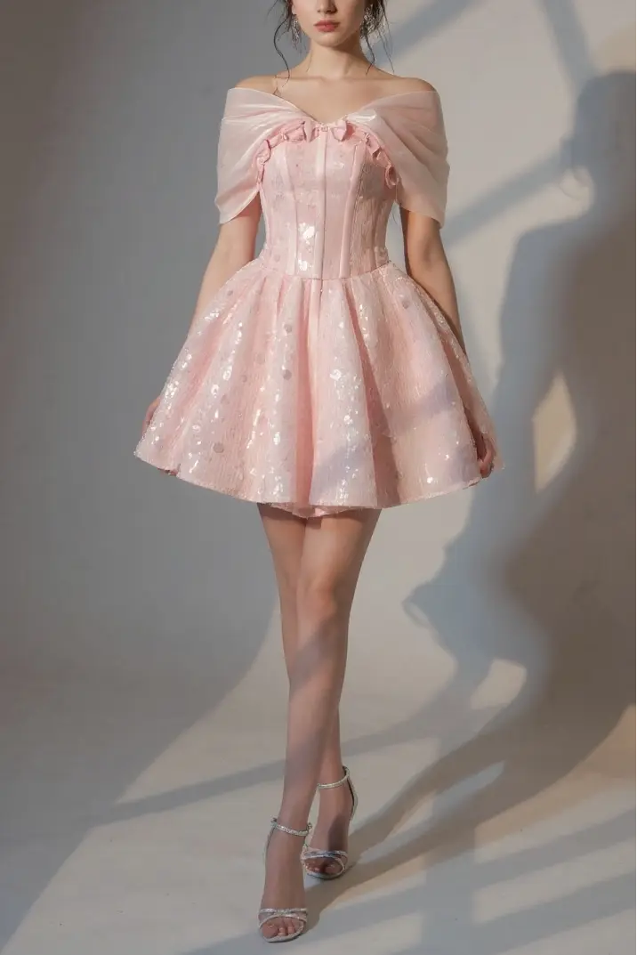 STRAPLESS SEQUIN MINI DRESS IN PINK Avalabel
