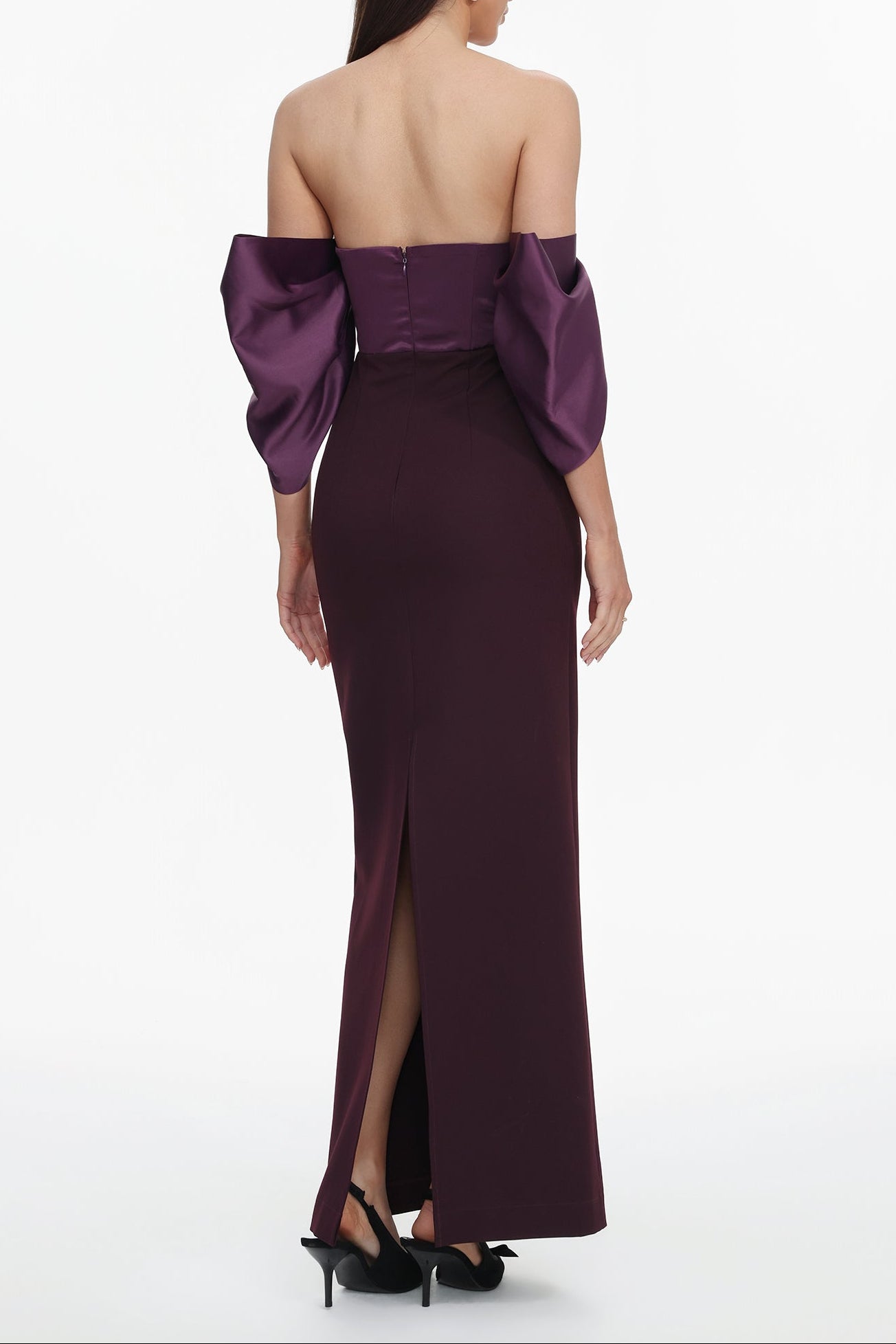 Sareka Off Shoulder Pleated Satin Maxi Dress Avalabel
