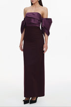 Sareka Off Shoulder Pleated Satin Maxi Dress Avalabel