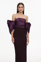 Sareka Off Shoulder Pleated Satin Maxi Dress Avalabel