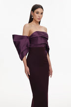 Sareka Off Shoulder Pleated Satin Maxi Dress Avalabel