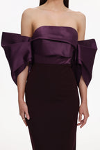 Sareka Off Shoulder Pleated Satin Maxi Dress Avalabel