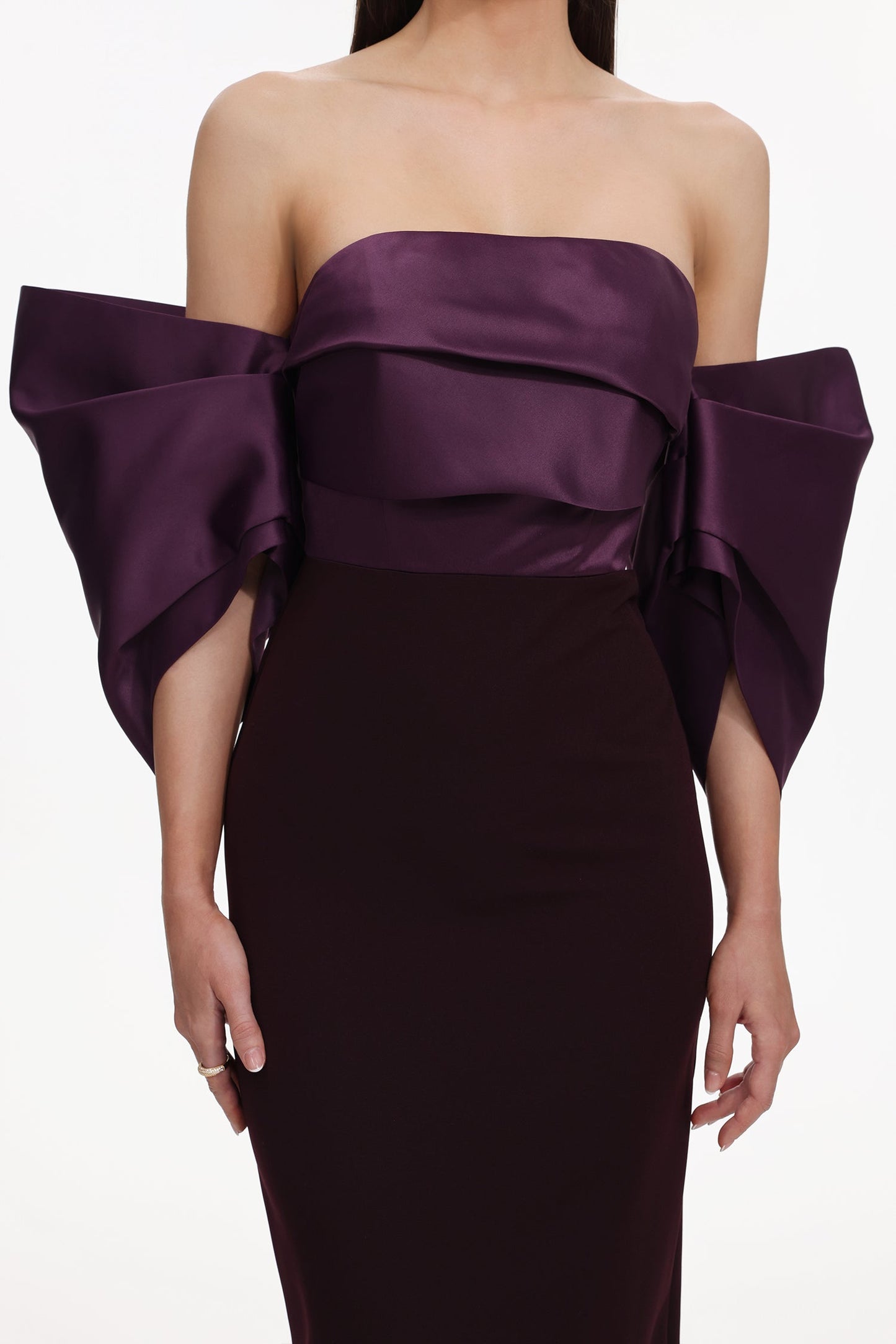 Sareka Off Shoulder Pleated Satin Maxi Dress Avalabel