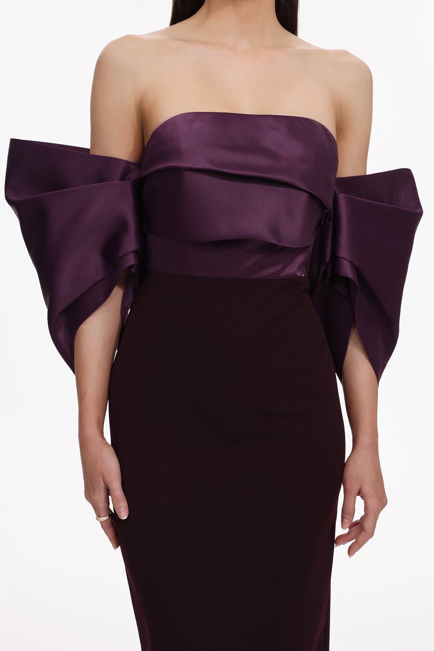 Sareka Off Shoulder Pleated Satin Maxi Dress Avalabel
