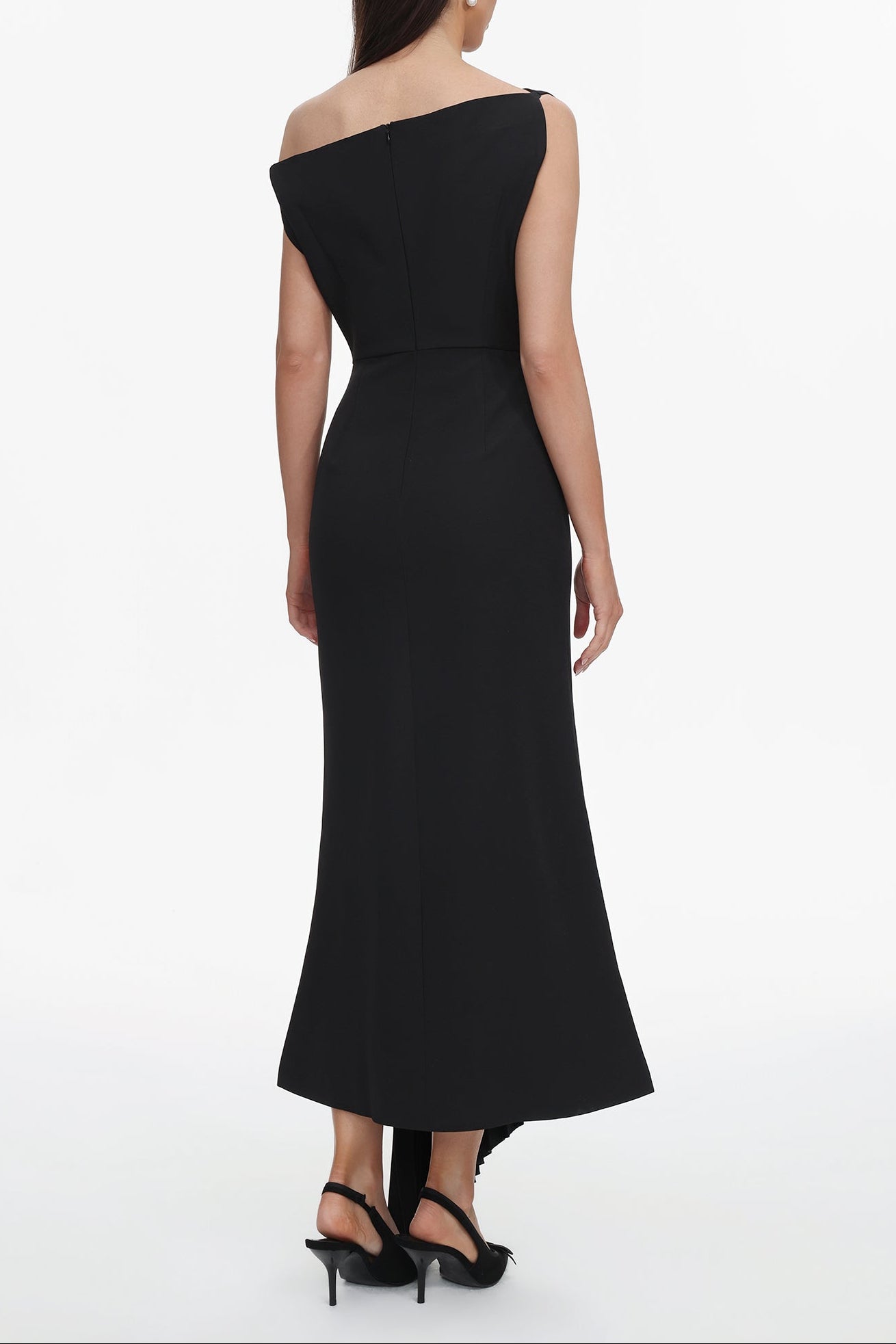 Juny Oblique Shoulder Sleeveless Folds Midi Dress Avalabel