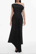 Juny Oblique Shoulder Sleeveless Folds Midi Dress Avalabel