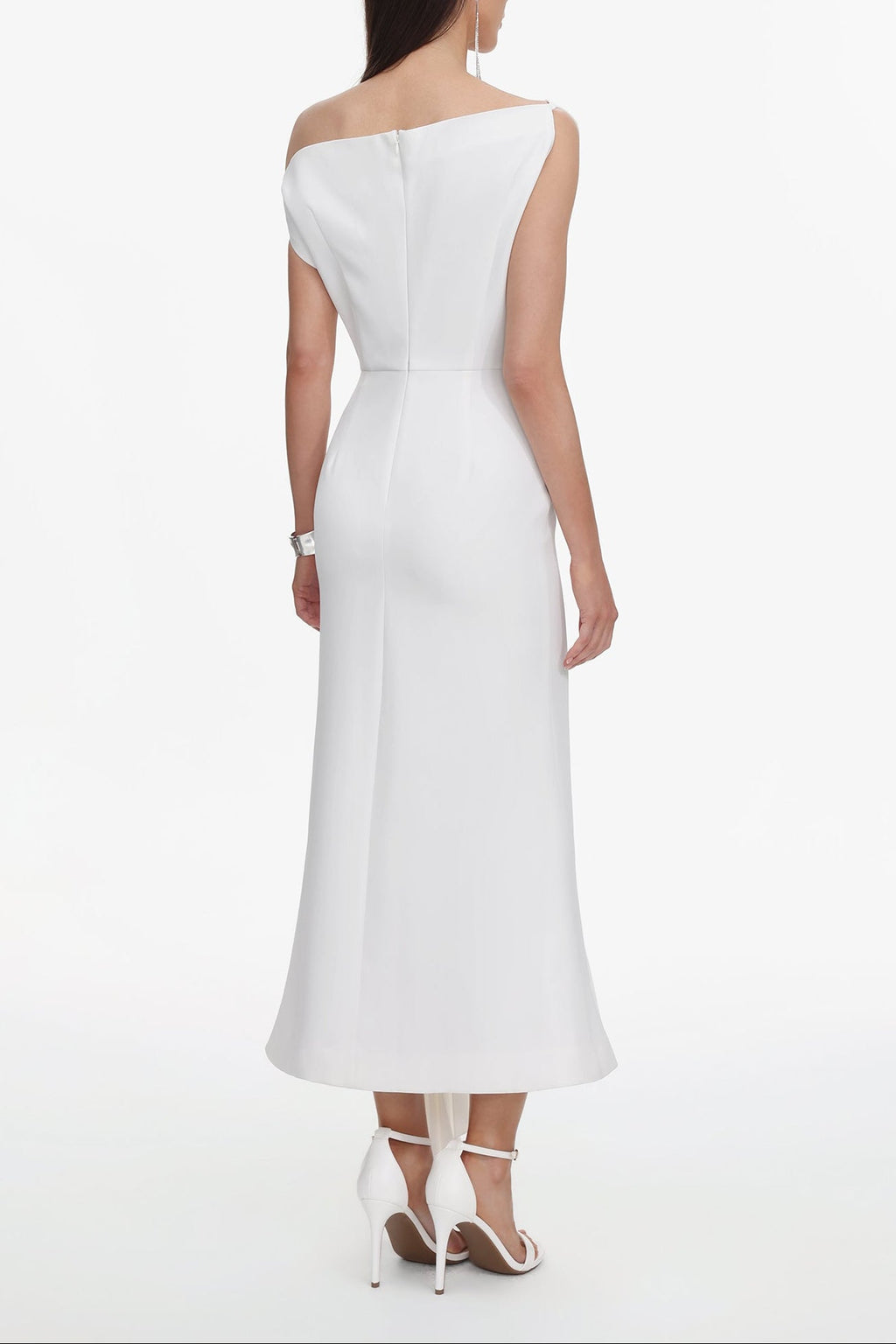Paulina Oblique Shoulder Sleeveless Folds Midi Dress Avalabel