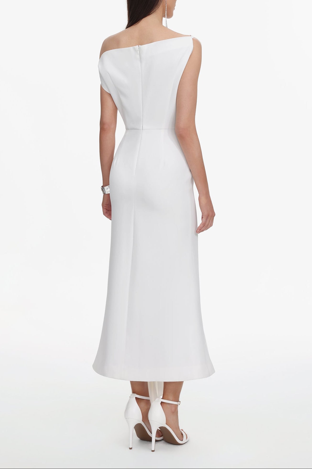 Paulina Oblique Shoulder Sleeveless Folds Midi Dress Avalabel