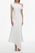 Paulina Oblique Shoulder Sleeveless Folds Midi Dress Avalabel