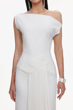 Paulina Oblique Shoulder Sleeveless Folds Midi Dress Avalabel