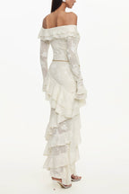 Tahoe One Shoulder Long Sleeve Asymmetric Ruffle Knit Maxi Dress Avalabel