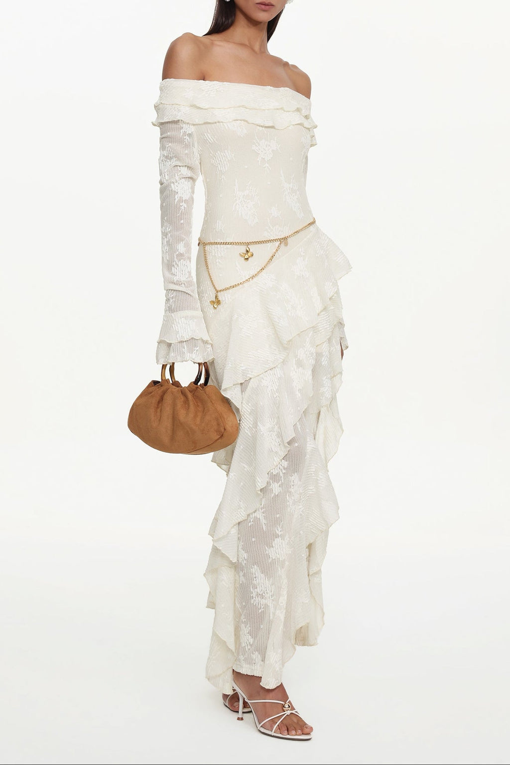 Tahoe One Shoulder Long Sleeve Asymmetric Ruffle Knit Maxi Dress Avalabel