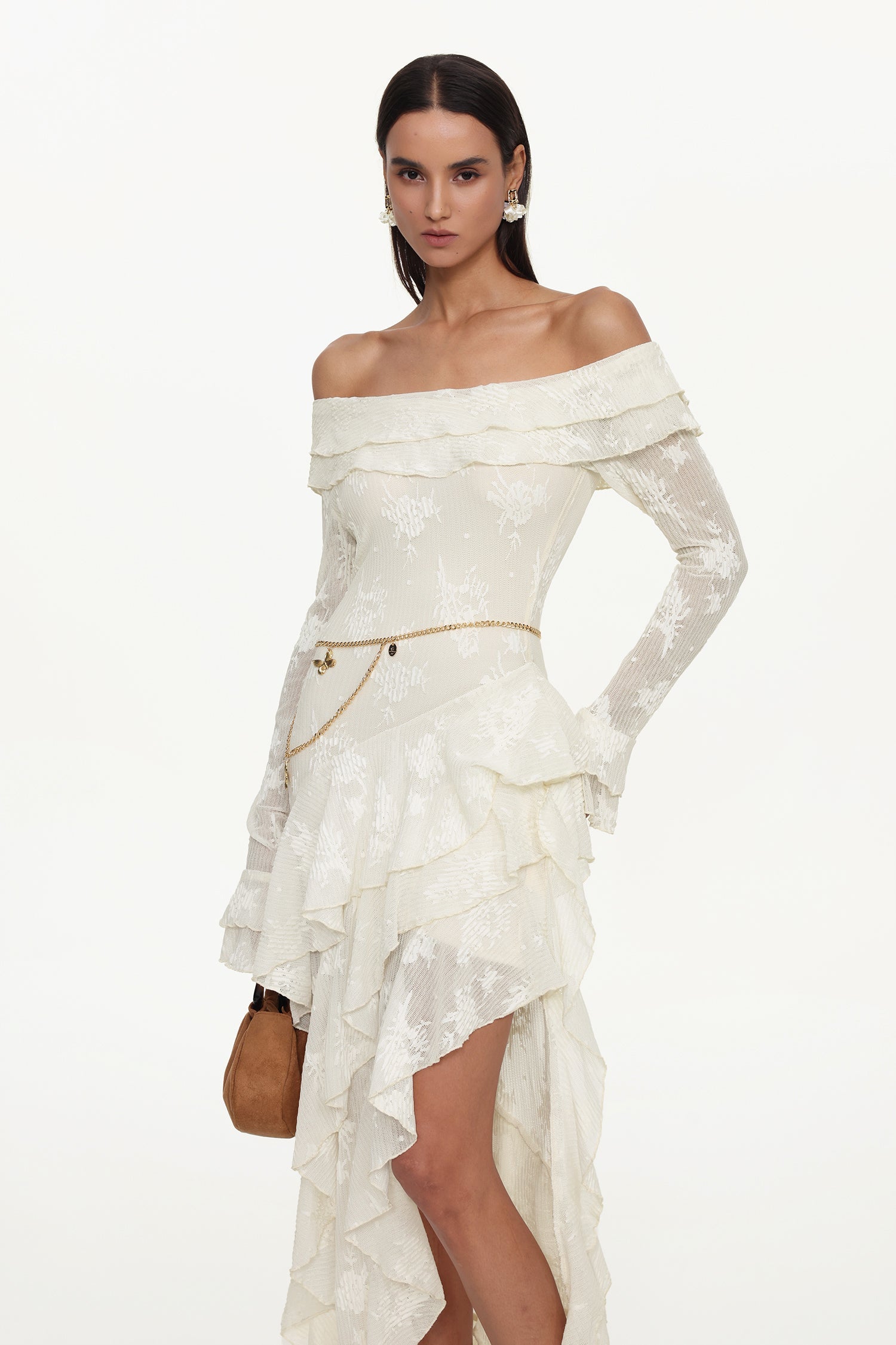 Tahoe One Shoulder Long Sleeve Asymmetric Ruffle Knit Maxi Dress Avalabel