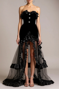 Yalie Ruffle Strapless Mesh Maxi Dress Avalabel