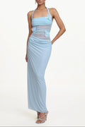 Lacava Blue Halter Ruched Floral Maxi Dress Avalabel