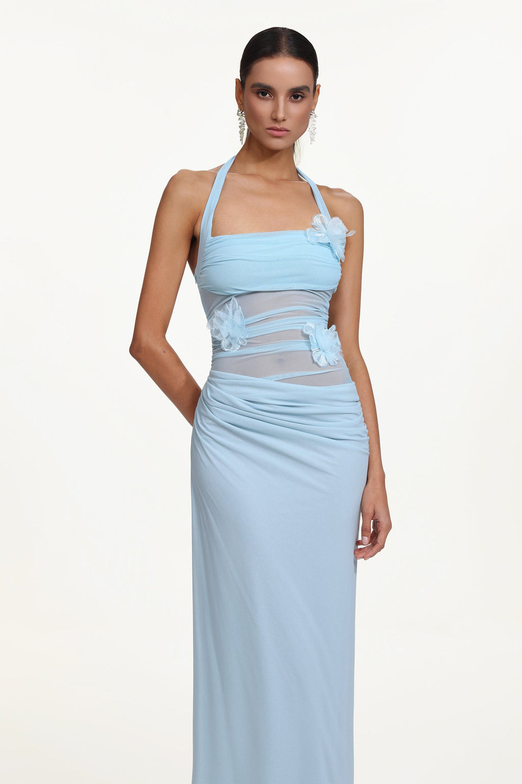 Lacava Blue Halter Ruched Floral Maxi Dress Avalabel