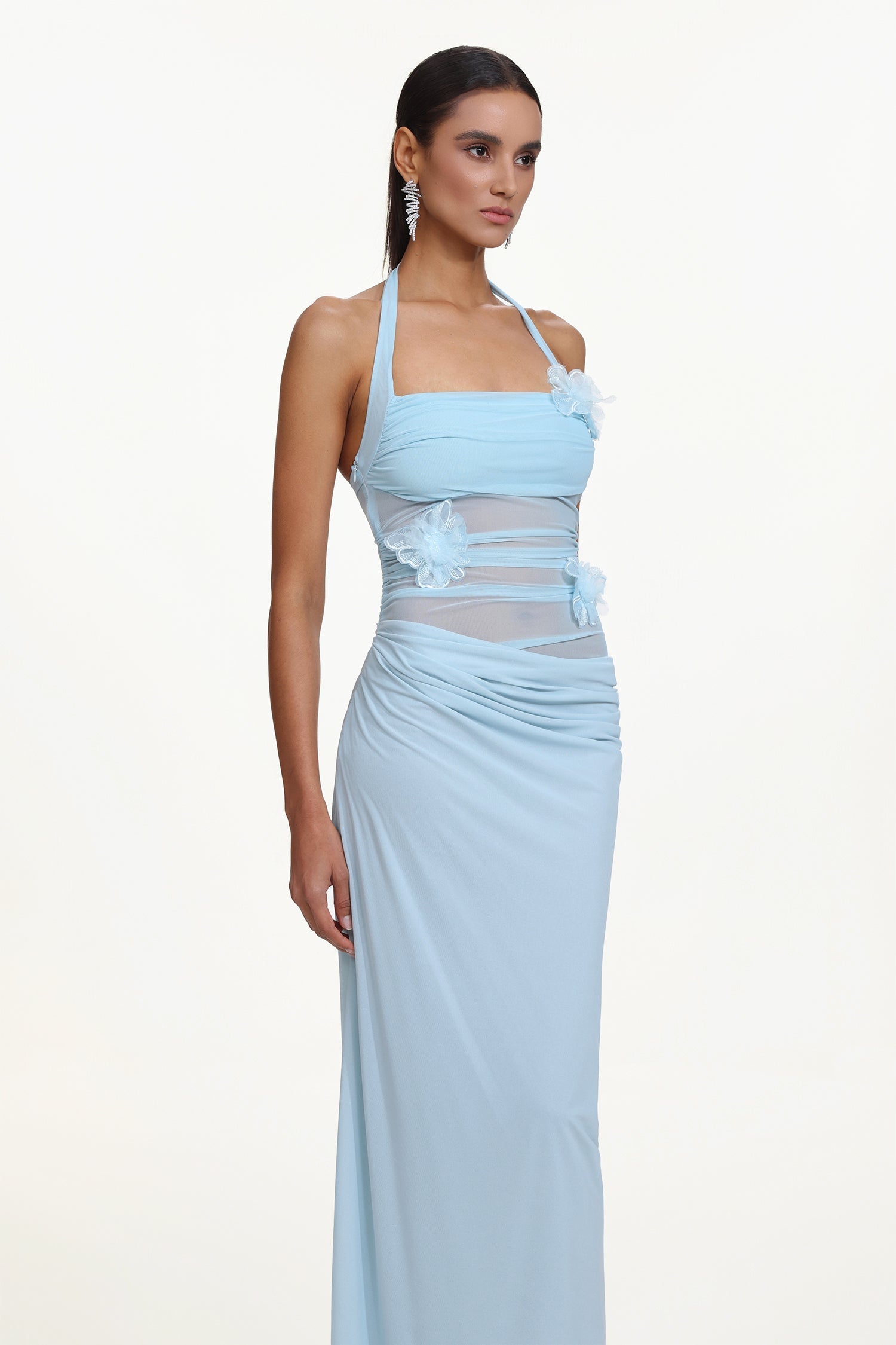 Lacava Blue Halter Ruched Floral Maxi Dress Avalabel