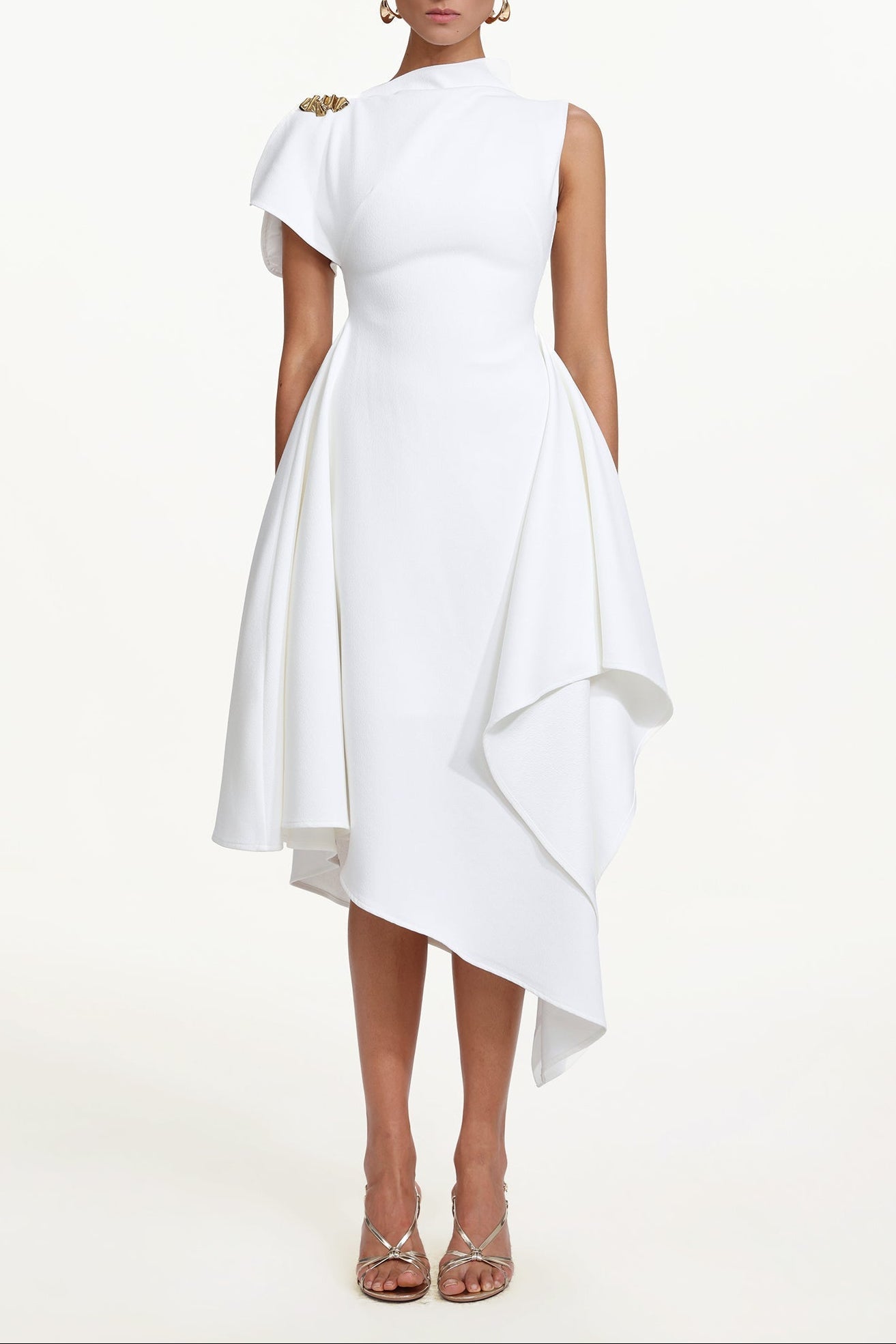 Weren white High Neck Asymmetric Maxi Dress Avalabel