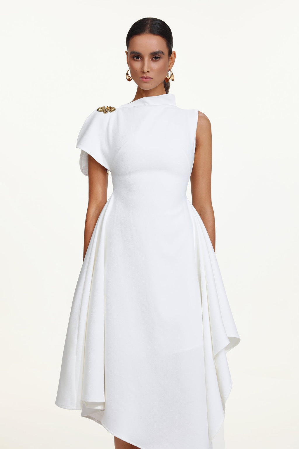 Weren white High Neck Asymmetric Maxi Dress Avalabel