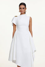 Weren white High Neck Asymmetric Maxi Dress Avalabel