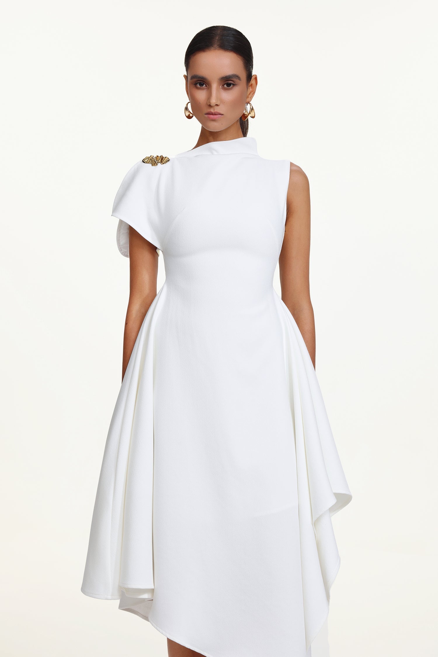 Weren white High Neck Asymmetric Maxi Dress Avalabel