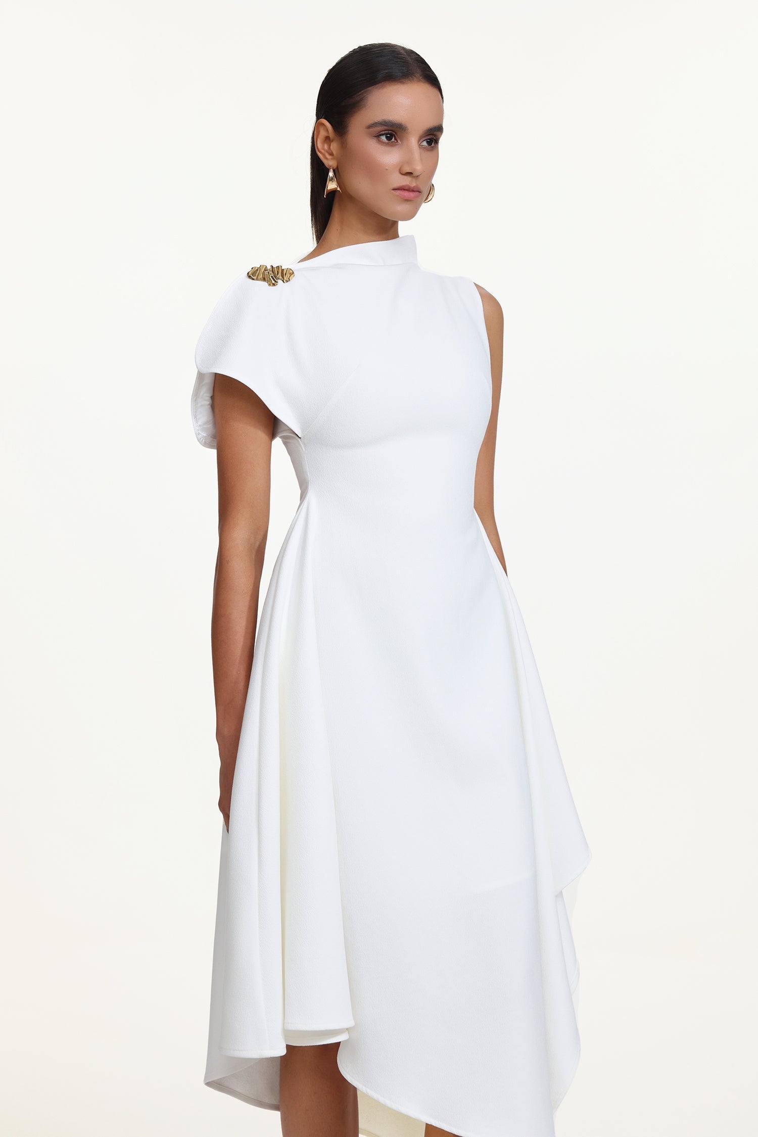 Weren white High Neck Asymmetric Maxi Dress Avalabel