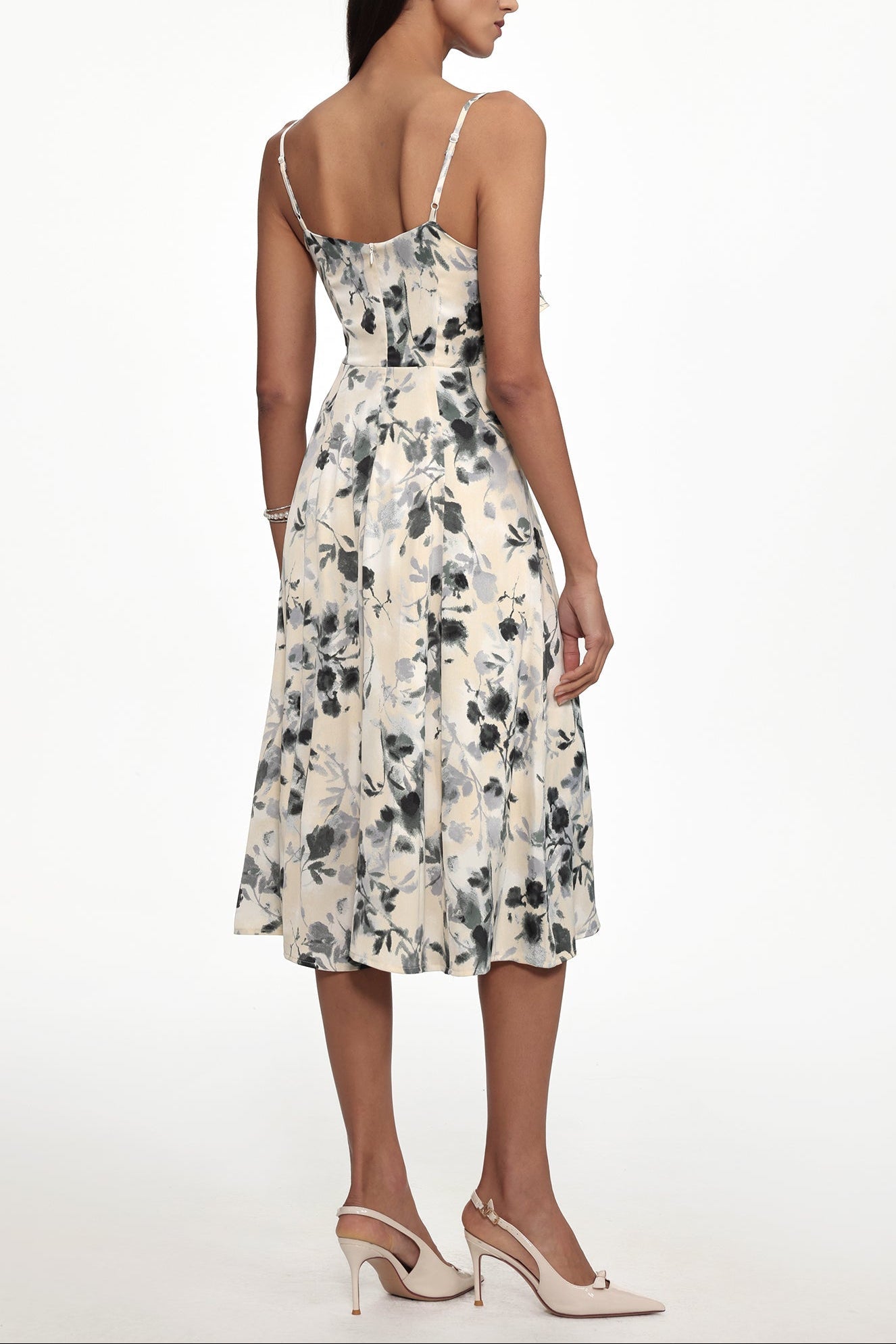 hilary Cinched Waist Sleeveless Ruffle Floral Print Woven Midi Dress Avalabel