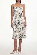 hilary Cinched Waist Sleeveless Ruffle Floral Print Woven Midi Dress Avalabel