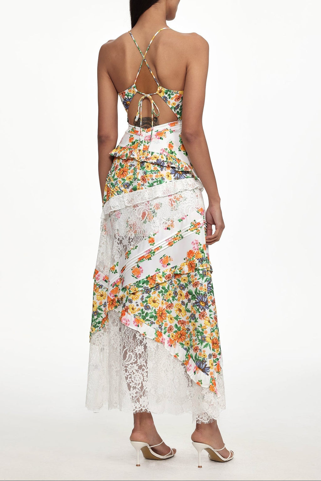 Georgia Flowy V Neck Floral Print Lace Woven Maxi Dress Avalabel