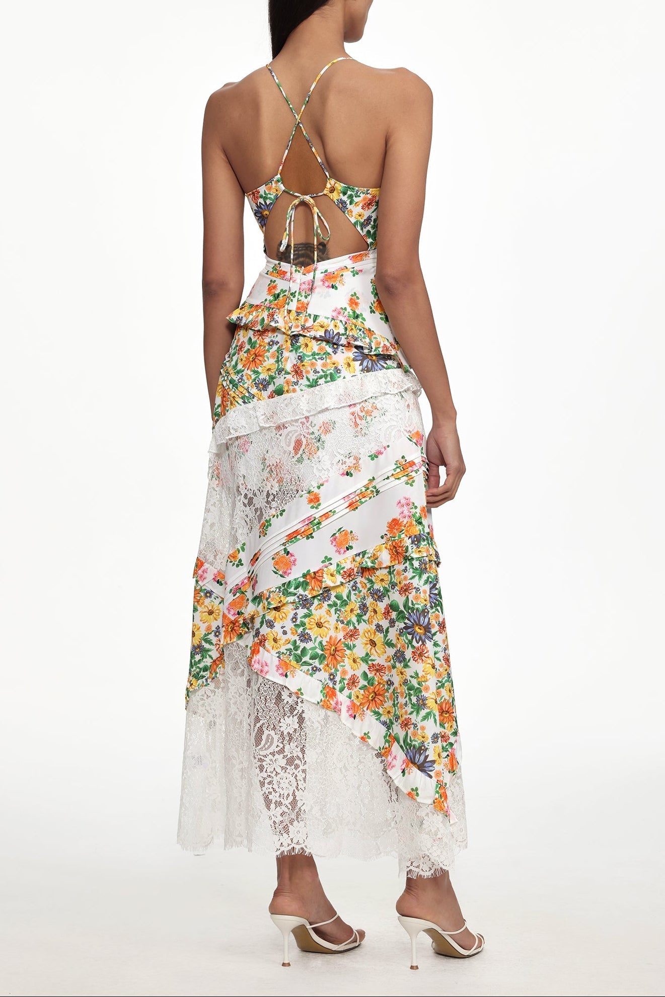 Georgia Flowy V Neck Floral Print Lace Woven Maxi Dress Avalabel