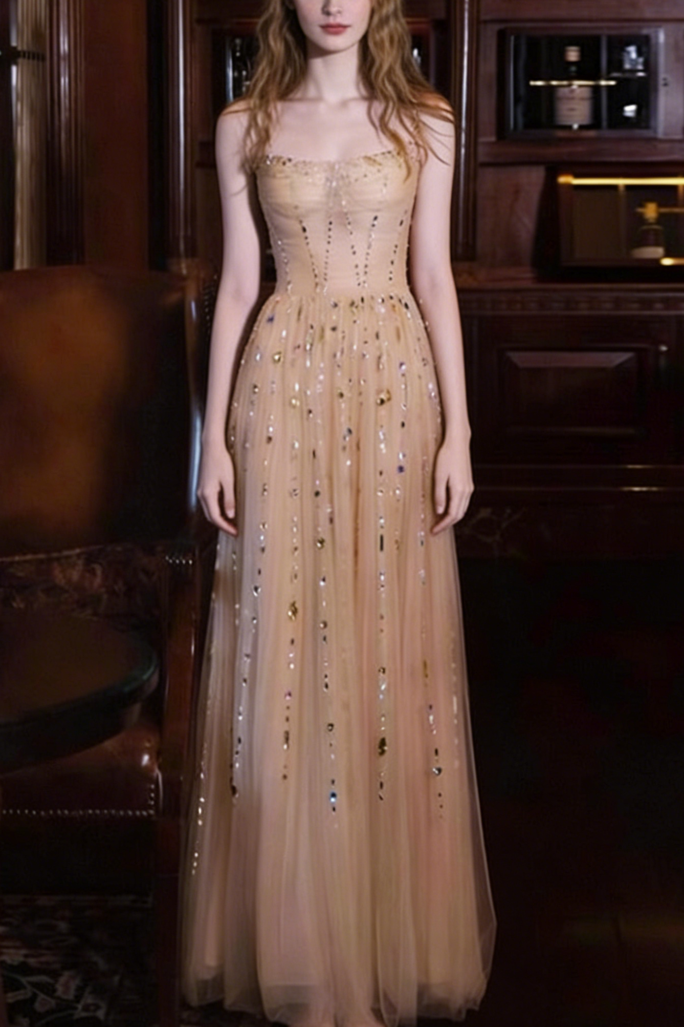 Nicola's Elegant Backless Halter Maxi Dress - Champagne Avalabel