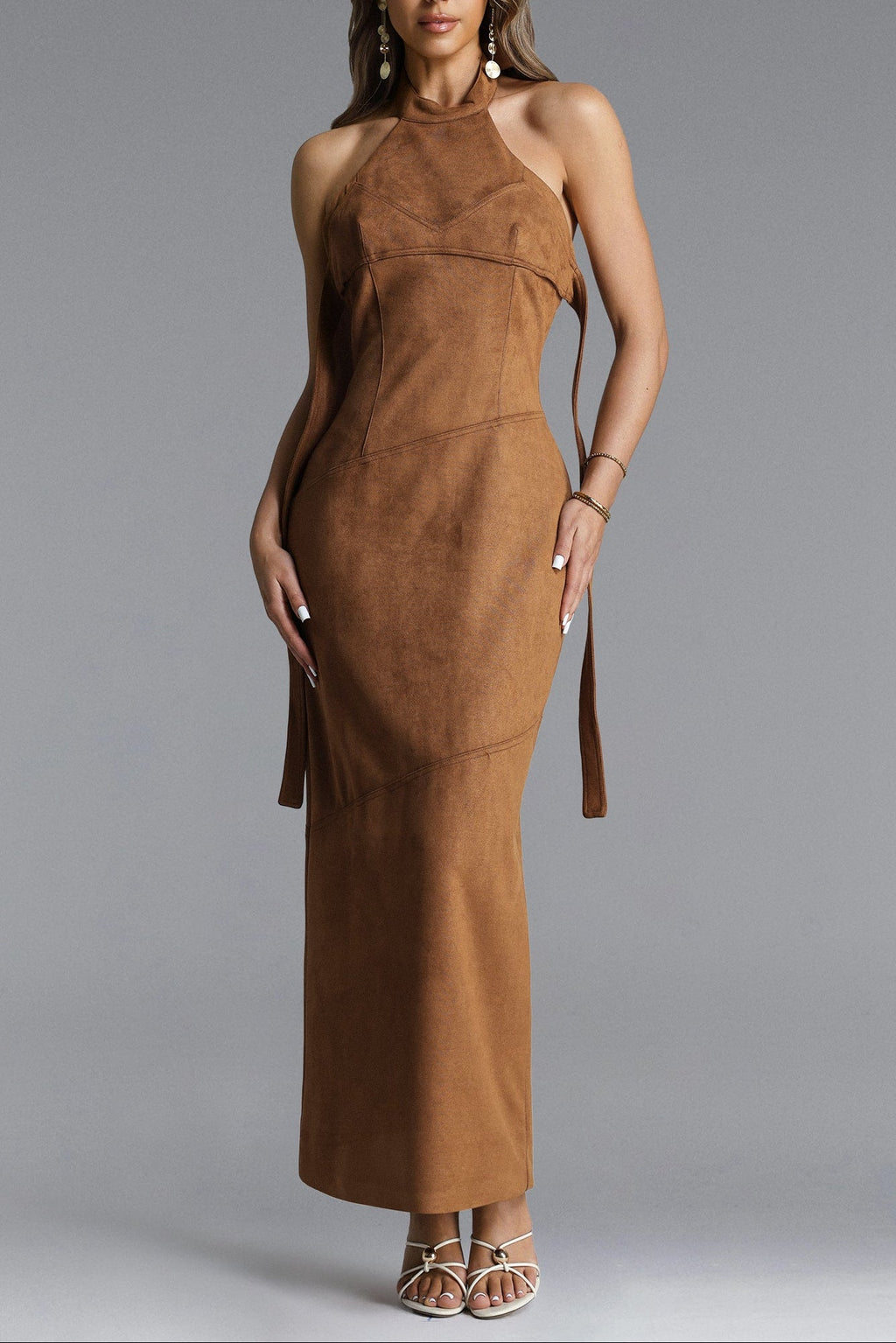 Laurie Chic Contour Halter Maxi Dress Avalabel