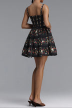 Square Neck Floral Print Tiered Spaghetti Strap Mini Dress poava