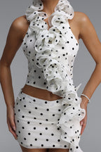 Polka Dot Ruffle Halter Crop Top & Mini Skirt Two Piece Set poava