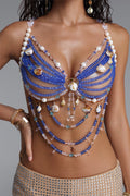 Ocean Shell Pearl Bead Halter Body Chain Top poava