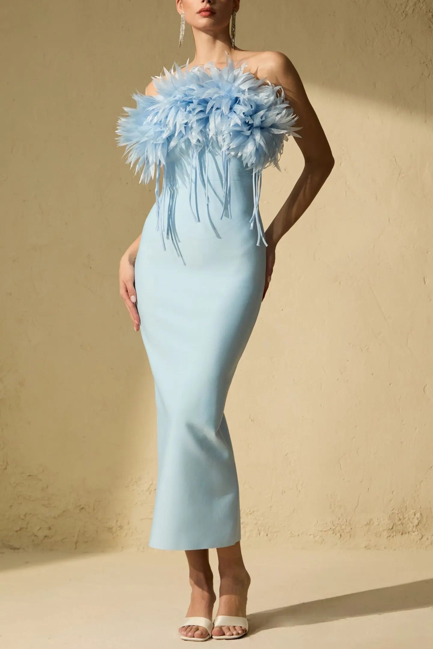 Penny Blue Petal Applique Strapless Midi Dress Avalabel