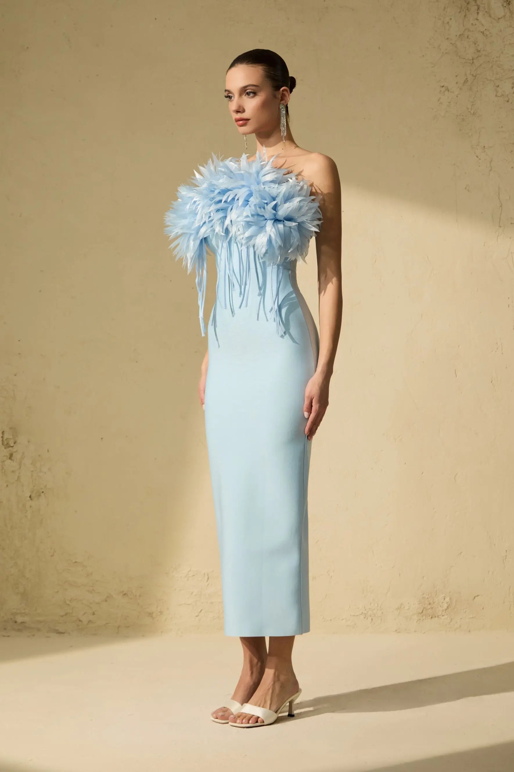 Penny Blue Petal Applique Strapless Midi Dress Avalabel