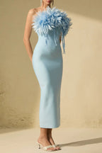 Penny Blue Petal Applique Strapless Midi Dress Avalabel