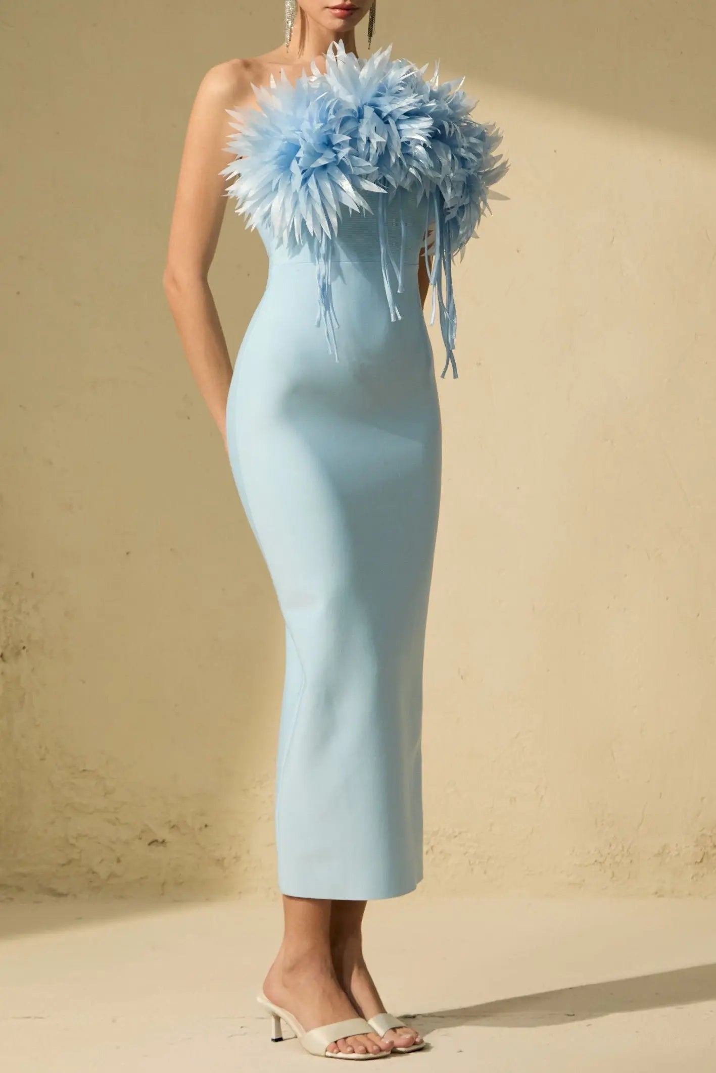 Penny Blue Petal Applique Strapless Midi Dress Avalabel