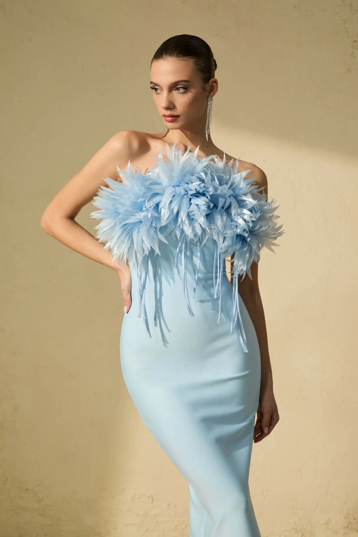 Penny Blue Petal Applique Strapless Midi Dress Avalabel
