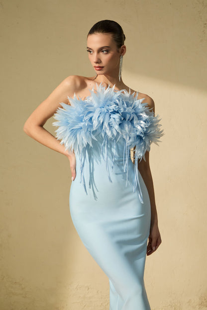 Penny Blue Petal Applique Strapless Midi Dress