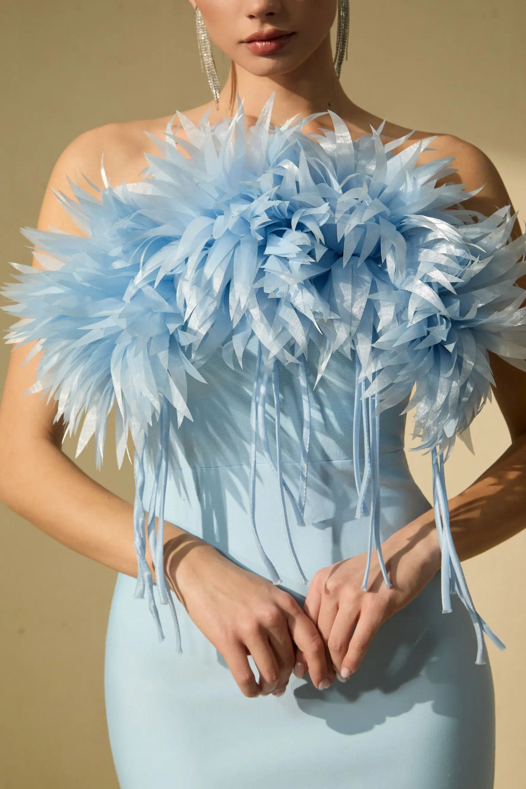 Penny Blue Petal Applique Strapless Midi Dress Avalabel