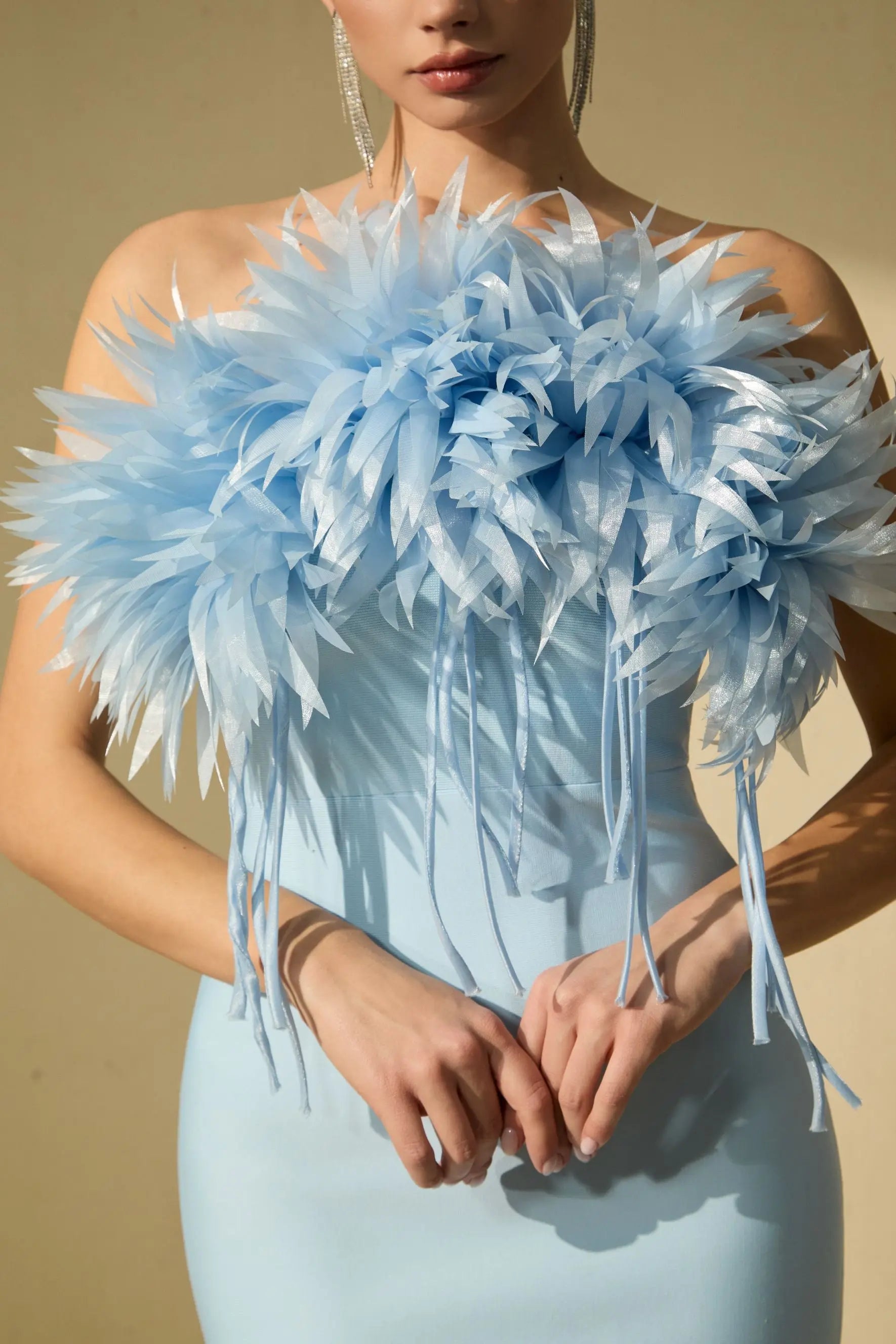 Penny Blue Petal Applique Strapless Midi Dress Avalabel
