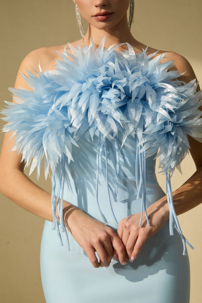 Penny Blue Petal Applique Strapless Midi Dress