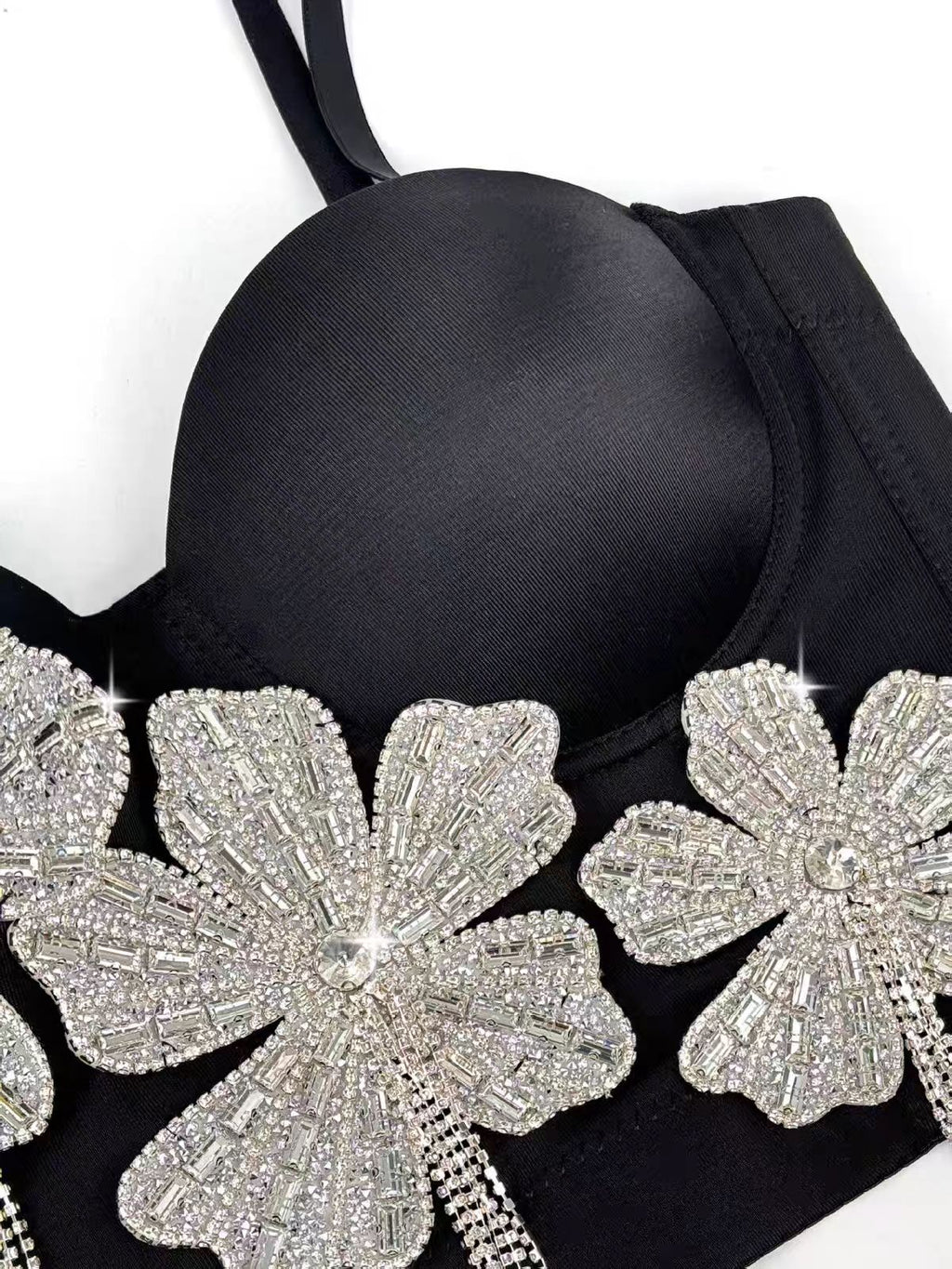 Spaghetti Strap 3D Rhinestone Flower Tassel Fringe Corset Bustier Top sis label