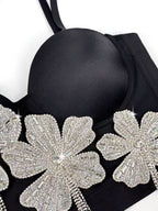 Spaghetti Strap 3D Rhinestone Flower Tassel Fringe Corset Bustier Top sis label