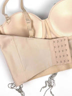 Spaghetti Strap 3D Rhinestone Flower Tassel Fringe Corset Bustier Top sis label