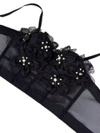 Spaghetti Strap Sheer Mesh 3D Tulle Flower Rhinestone Pearl Corset Bustier Top sis label