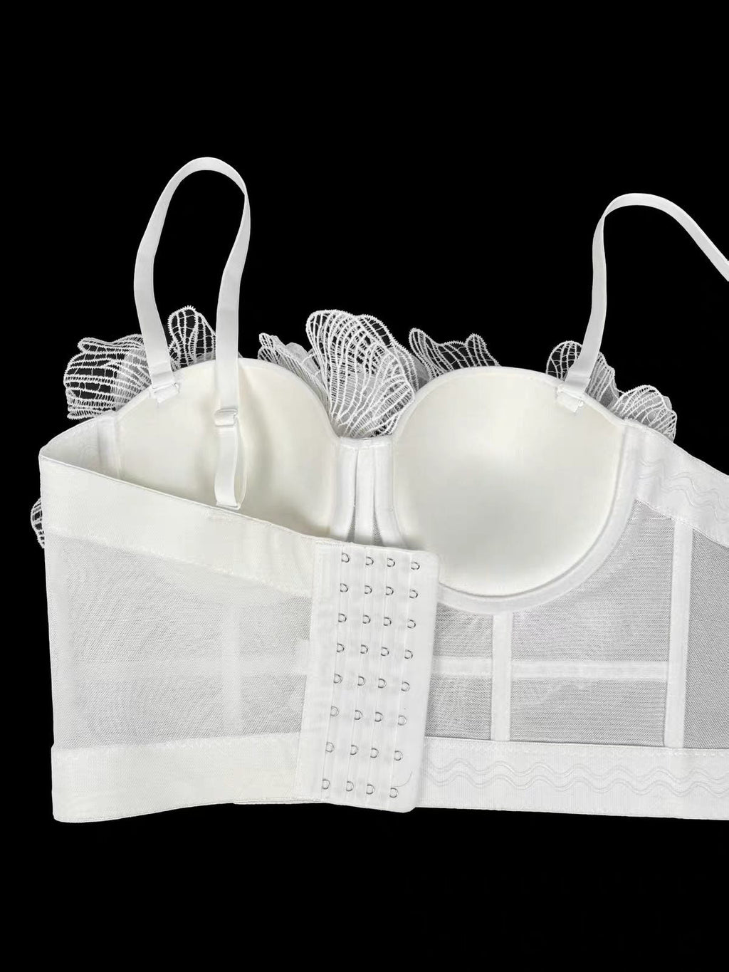 Spaghetti Strap Sheer Mesh 3D Tulle Flower Rhinestone Pearl Corset Bustier Top sis label