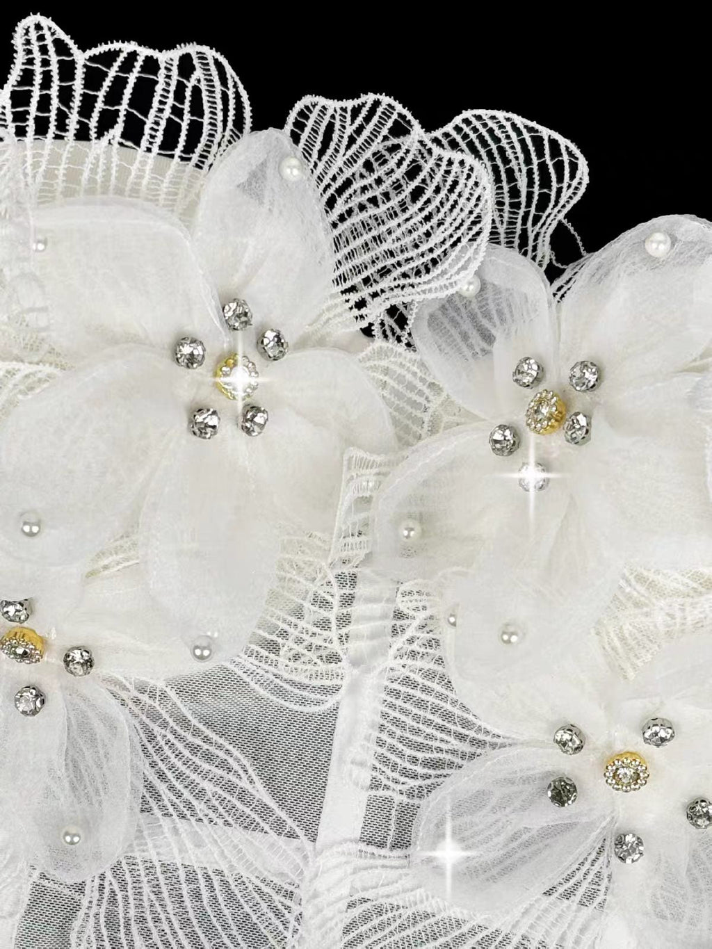 Spaghetti Strap Sheer Mesh 3D Tulle Flower Rhinestone Pearl Corset Bustier Top sis label